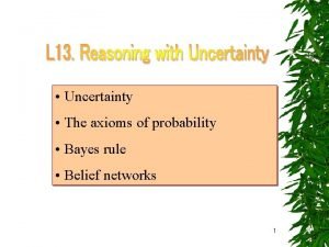 Uncertainty The axioms of probability Bayes rule Belief