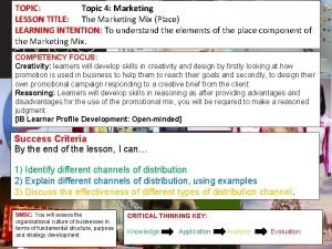 TOPIC Topic 4 Marketing LESSON TITLE The Marketing