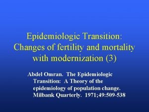 Epidemiologic Transition Changes of fertility and mortality with