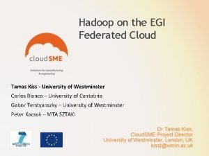 Hadoop on the EGI Federated Cloud Tamas Kiss