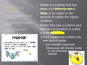 Properties and characteristics of matter