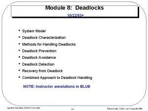 Module 8 Deadlocks 102203 System Model Deadlock Characterization