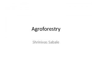 Agroforestry Shrinivas Sabale Agroforestry Agroforestry is any sustainable