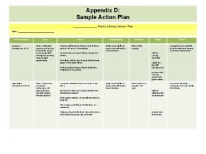Appendix D Sample Action Plan Public Library Action