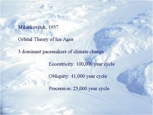 Milankovitch Milankovitch 1937 Orbital Theory of Ice Ages