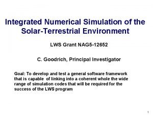 Integrated Numerical Simulation of the SolarTerrestrial Environment LWS