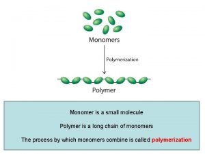 Monomer is a small molecule Polymer is a