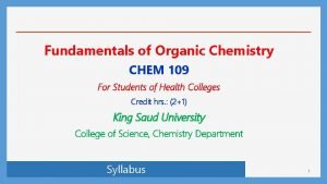Fundamentals of Organic Chemistry CHEM 109 For Students