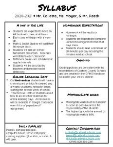 Syllabus 2020 2021 Mr Collette Ms Moyer Mr