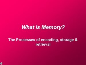 What is Memory The Processes of encoding storage
