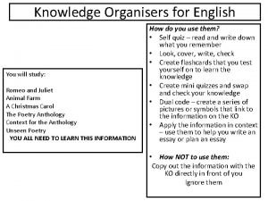 Knowledge Organisers for English You will study Romeo