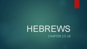 HEBREWS CHAPTER 2 5 18 Overview of Hebrews