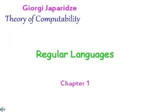 Giorgi Japaridze Theory of Computability Regular Languages Chapter