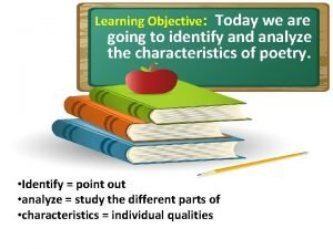 Learning Objective Today we are going to identify