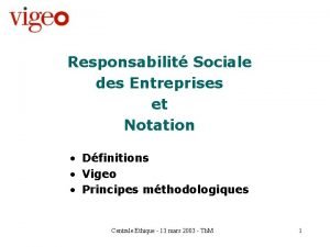 Responsabilit Sociale des Entreprises et Notation Dfinitions Vigeo