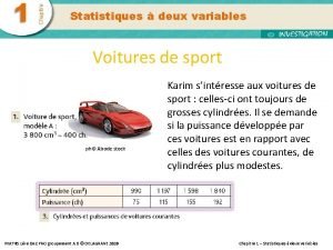 Chapitre 1 Statistiques deux variables Voitures de sport