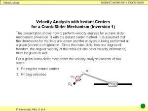 Instant Centers for a CrankSlider Introduction Velocity Analysis