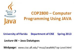 COP 2800 Computer Programming Using JAVA University of