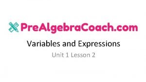 Variables and Expressions Unit 1 Lesson 2 Variables