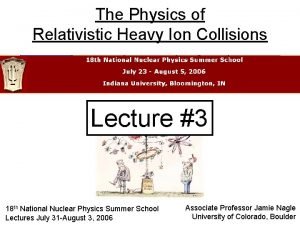 The Physics of Relativistic Heavy Ion Collisions Lecture The Physics of Relativistic Heavy Ion Collisions Lecture