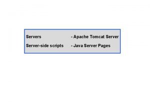 Servers Apache Tomcat Serverside scripts Java Server Pages