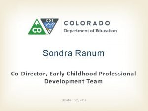 Sondra Ranum CoDirector Early Childhood Professional Development Team