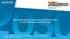 Dalla responsabilit sociale di impresa allAgenda 2030 Le