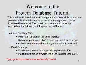 Welcome to the Protein Database Tutorial This tutorial