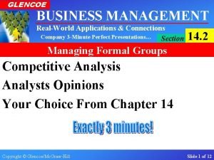 GLENCOE BUSINESS MANAGEMENT RealWorld Applications Connections Company 3