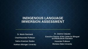 INDIGENOUS LANGUAGE IMMERSION ASSESSMENT Dr Martin Reinhardt Dr