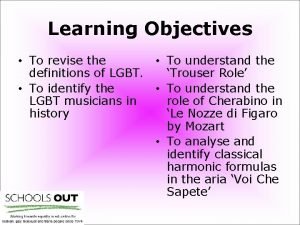 Learning Objectives To revise the To understand the