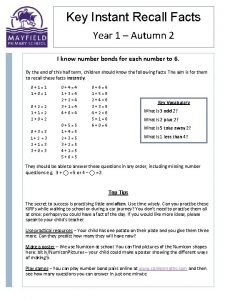 Key Instant Recall Facts Year 1 Autumn 2