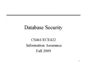 Database Security CS 461ECE 422 Information Assurance Fall