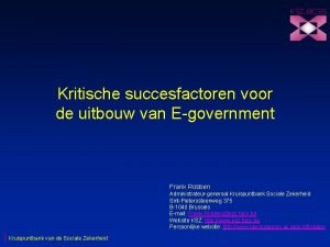 KSZBCSS Kritische succesfactoren voor de uitbouw van Egovernment