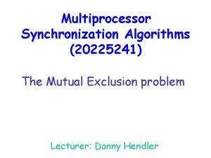 Multiprocessor Synchronization Algorithms 20225241 The Mutual Exclusion problem