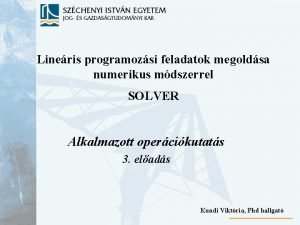 Lineris programozsi feladatok megoldsa numerikus mdszerrel SOLVER Alkalmazott