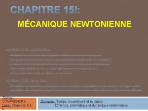 MCANIQUE NEWTONIENNE Les objectifs de connaissance La lumire