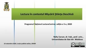 Lectura n contextul Micrii tiina Deschis Programul Naional