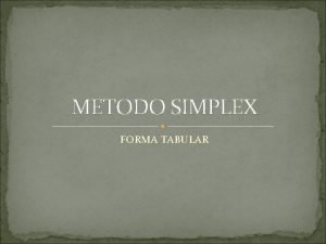 METODO SIMPLEX FORMA TABULAR METODO SIMPLEX REGLAS DE