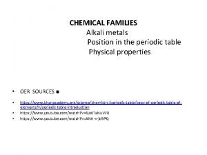 CHEMICAL FAMILIES Alkali metals Position in the periodic