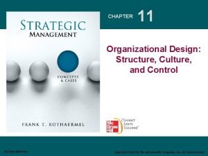 CHAPTER 11 Organizational Design Structure Culture and Control