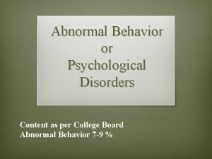 Abnormal Behavior or Psychological Disorders Content as per