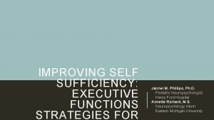 IMPROVING SELF SUFFICIENCY EXECUTIVE FUNCTIONS STRATEGIES FOR Jannel