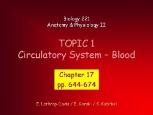 Biology 221 Anatomy Physiology II TOPIC 1 Circulatory