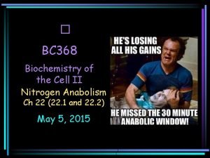 BC 368 Biochemistry of the Cell II Nitrogen
