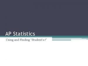 AP Statistics Using and Finding Students t Finding
