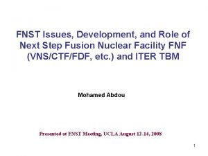 FNST Issues Development and Role of Next Step