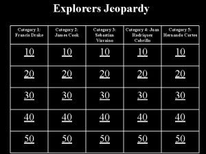 Explorers Jeopardy Category 1 Francis Drake Category 2