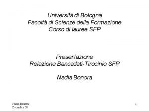 Universit di Bologna Facolt di Scienze della Formazione