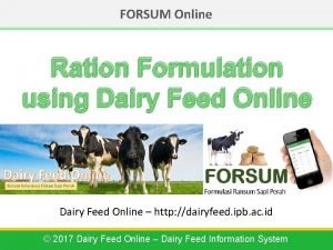 FORSUM Online Ration Formulation using Dairy Feed Online